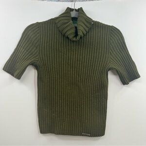 Vintage Geiger Austria Pure New Wool Ribbed Turtleneck Sweater Olive 38